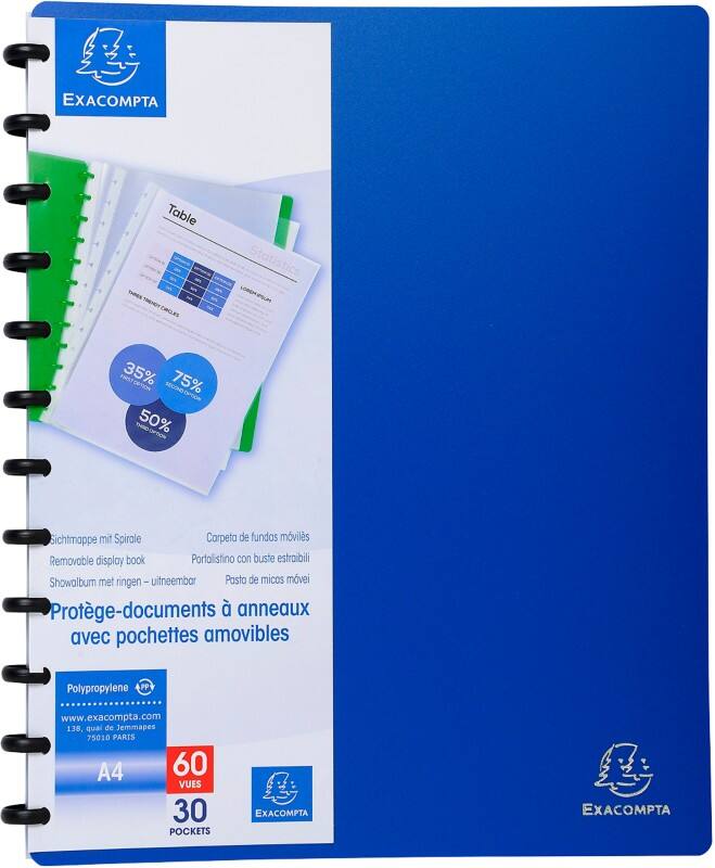 Exacompta Display Book 86362E A4 Blue 30 Pockets Pack of 4