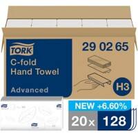 Tork Advanced Recycled 100%  Hand Towels H3 C-Fold White 2 Ply 290265 20 Packs of 128 Sheets