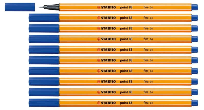 STABILO point 88 Fineliner Pen 0.4 mm Needlepoint Blue 88/41 Pack of 10