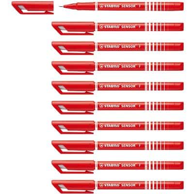 STABILO SENSOR Fineliner Pen 0.3 mm Red Pack of 10