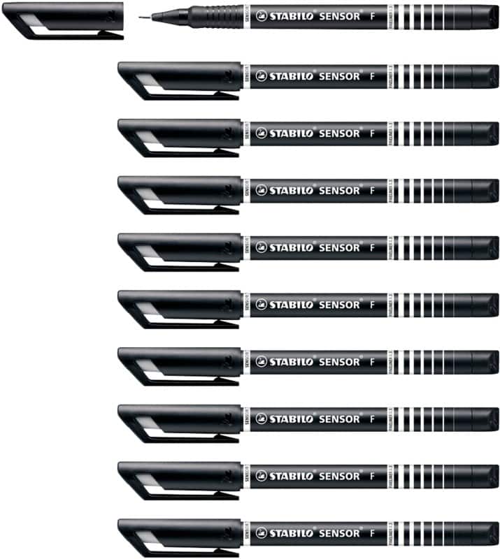 STABILO SENSOR Fineliner Pen 0.3 mm Needlepoint Black 189/46 Pack of 10