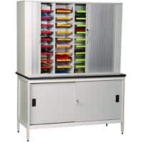 SLINGSBY Clearview Free Standing Mail Sorting Unit with Lockable Tambour Doors and Bench 374065 1048 x 1500 x 470 mm Grey