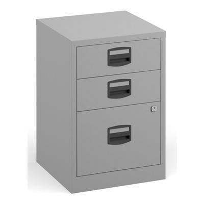 Bisley Steel Filing Cabinet with 3 Lockable Drawers 413 x 412 x 672 mm Grey
