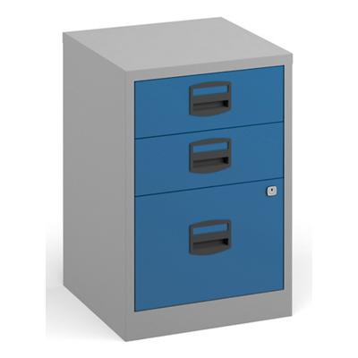 Bisley Filing Cabinet with 3 Lockable Drawers PFA3 413 x 400 x 672mm Goose Grey & Oxford Blue