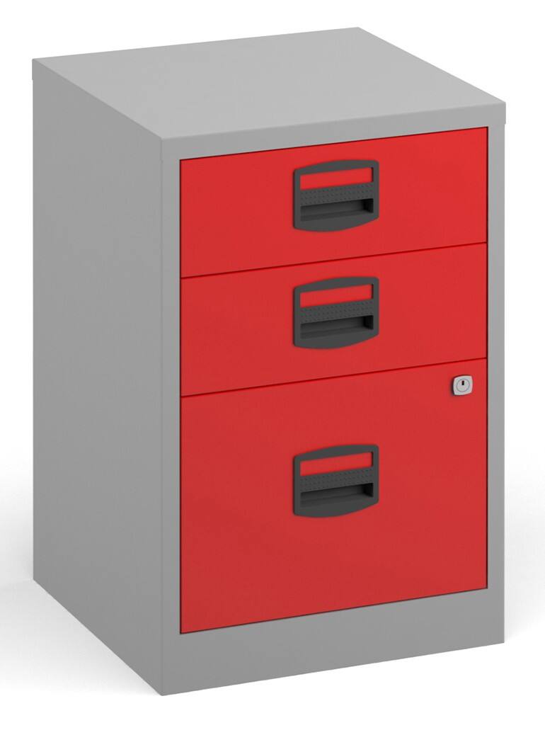 Bisley Filing Cabinet with 3 Lockable Drawers PFA3 413 x 400 x 672mm Goose Grey & Cardinal Red