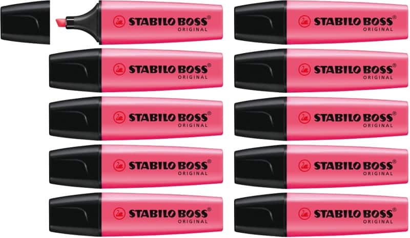 STABILO BOSS ORIGINAL 70/56 Highlighter Pink Medium Chisel 2 - 5 mm Refillable Pack of 10