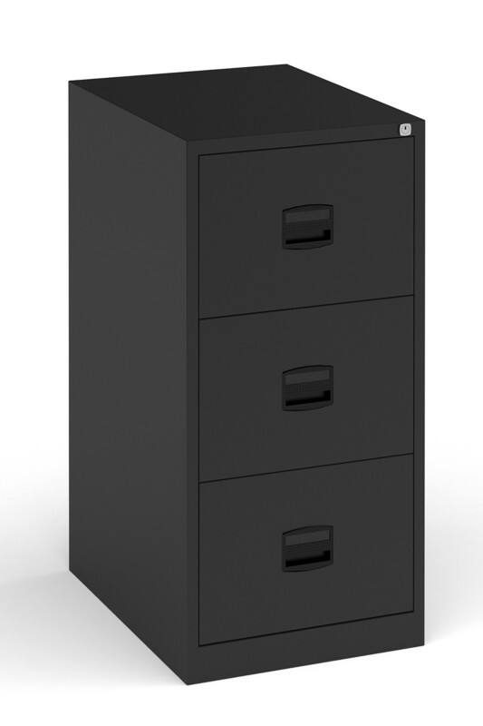 Dams International Contract Steel Filing Cabinet 3 Drawers Lockable 470 x 622 x 1,016 mm Black