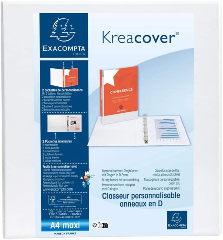 Exacompta Kreacover 50 mm Ring Binder PP (Polypropylene) A4+ 2 Rings White 51824E Pack of 10