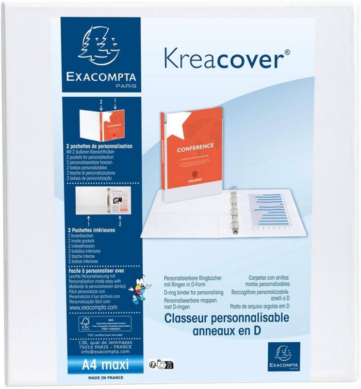Exacompta Presentation Ring Binder Kreacover 51825E Polypropylene A4+ 2 ring 60 mm White PPack of 10