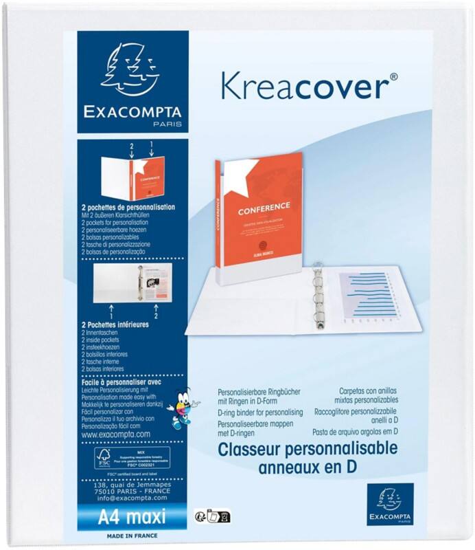 Exacompta Kreacover 20 mm Ring Binder PP (Polypropylene) A4 4 Rings White 51841E Pack of 10