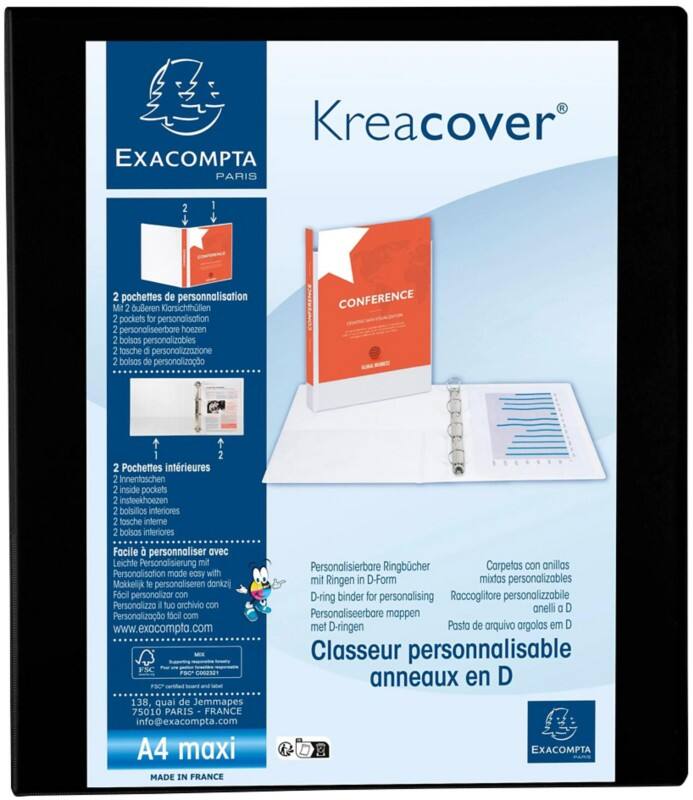 Exacompta Krea Cover 25 mm Ring Binder PP (Polypropylene) A4+ 4 Rings Black 51846NE Pack of 10