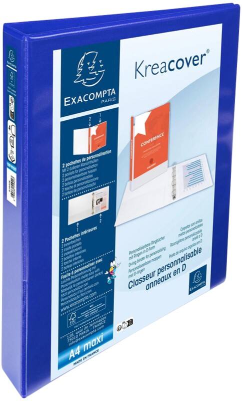 Exacompta Krea Cover 30 mm Ring Binder PP (Polypropylene) A4 4 Rings Blue 51942BE Pack of 10