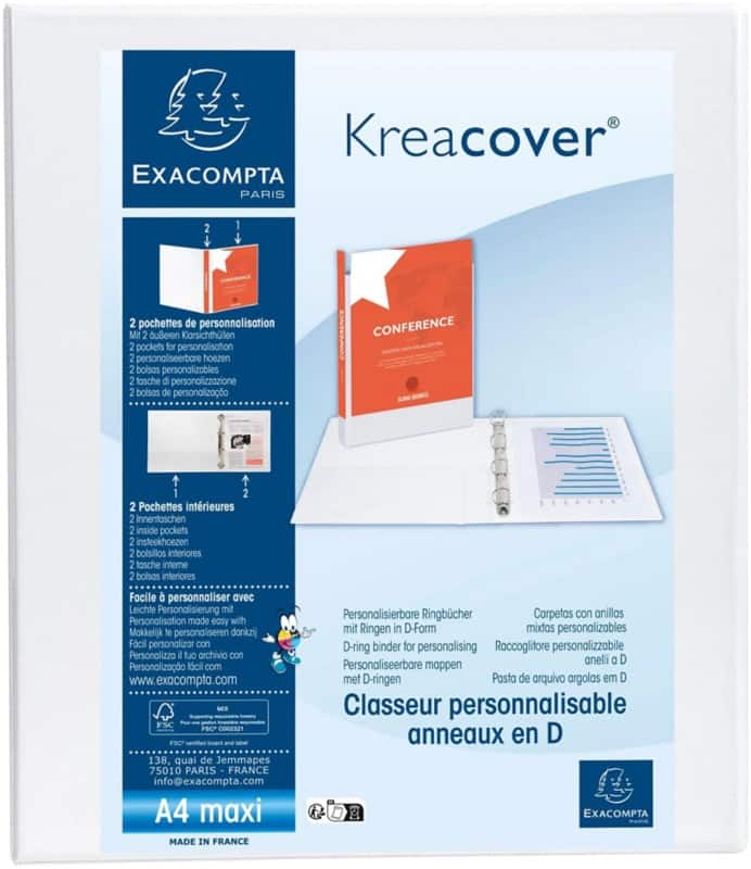 Exacompta Kreacover 30 mm Ring Binder PP (Polypropylene) A4 4 Rings White 51842E Pack of 10
