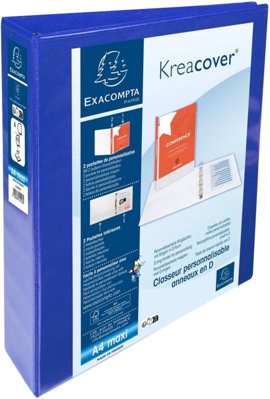 Exacompta Krea Cover 40 mm Ring Binder PP (Polypropylene) A4+ 4 Rings Blue 51943BE Pack of 10