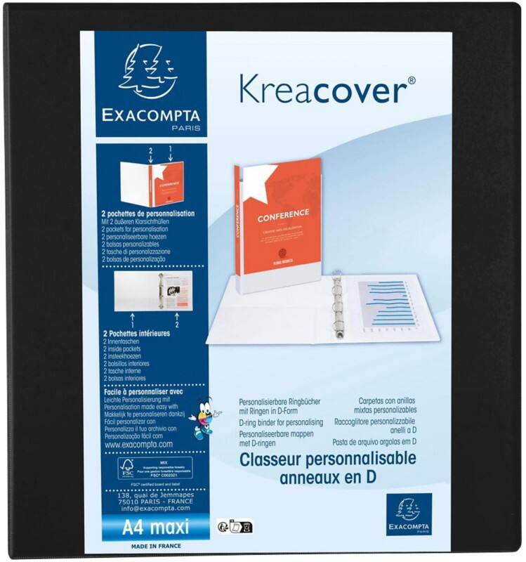Exacompta Krea Cover 60 mm Ring Binder PP (Polypropylene) A4+ 4 Rings Black 51845NE Pack of 10