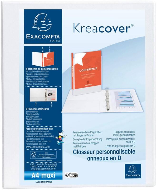 Exacompta Krea Cover 20 mm Ring Binder PP (Polypropylene) A4+ 2 Rings White 51921E Pack of 10