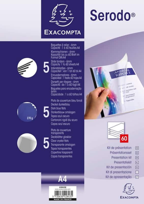 Exacompta Report Cover with Binding Rod 42843E Blue 21 x 29.7 cm Pack of 5