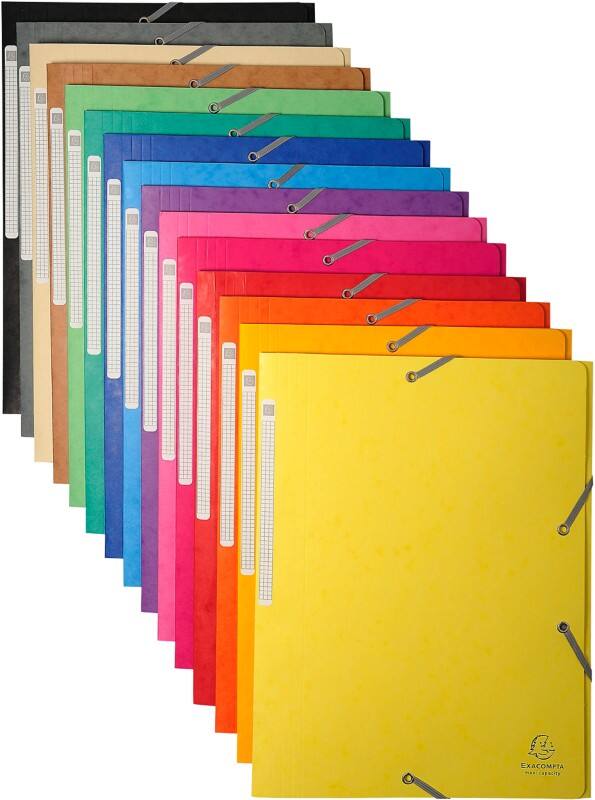 Exacompta 3 Flap Folder 17100H A4 Assorted 425gsm Pressboard 24x32cm Pack of 50