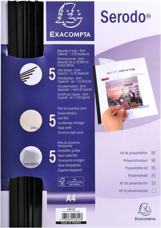 Exacompta Report Covers with Binding Rods 42842E A4 Black PVC 21 x 29.7 cm Pack of 5