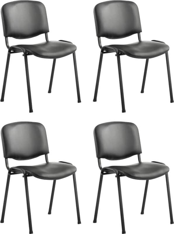 Dynamic Stacking Chair ISO Without Arms Vinyl Black Seat, Black Frame Pack of 4