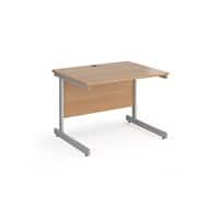 Dams International Rectangular Straight Desk with Beech Coloured MFC Top and Silver Frame Cantilever Legs Contract 25 1000 x 800 x 725mm