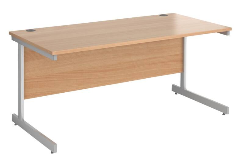 Dams International Contract 25 Rectangular Straight Desk with Beech Coloured MFC Top and Silver Frame Cantilever Legs 1,600 x 800 x 725 mm