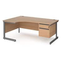 Dams International Left Hand Ergonomic Desk with Beech Coloured MFC Top and Graphite Frame Cantilever Legs and 2 Lockable Drawer Pedestal Contract 25 1800 x 1200 x 725mm