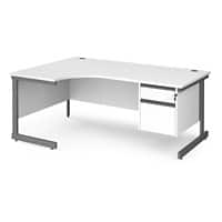 Dams International Left Hand Ergonomic Desk with White MFC Top and Graphite Frame Cantilever Legs and 2 Lockable Drawer Pedestal Contract 25 1800 x 1200 x 725mm