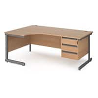 Dams International Left Hand Ergonomic Desk with Beech Coloured MFC Top and Graphite Frame Cantilever Legs and 3 Lockable Drawer Pedestal Contract 25 1800 x 1200 x 725mm