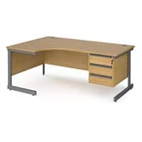 Dams International Left Hand Ergonomic Desk with Oak Coloured MFC Top and Graphite Frame Cantilever Legs and 3 Lockable Drawer Pedestal CC18EL3-G-O 1800 x 1200 x 725mm