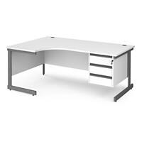 Dams International Left Hand Ergonomic Desk with White MFC Top and Graphite Frame Cantilever Legs and 3 Lockable Drawer Pedestal Contract 25 1800 x 1200 x 725mm