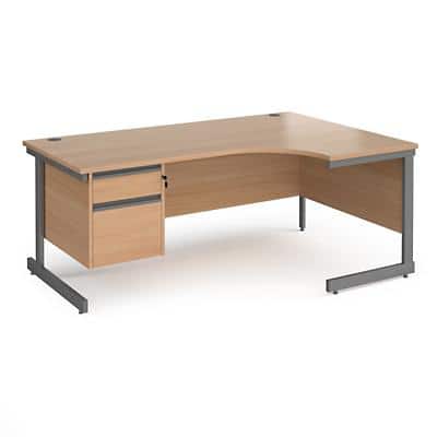 Dams International Right Hand Ergonomic Desk with Beech Coloured MFC Top and Graphite Frame Cantilever Legs and 2 Lockable Drawer Pedestal Contract 25 1800 x 1200 x 725mm