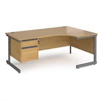Dams International Right Hand Ergonomic Desk with Oak Coloured MFC Top and Graphite Frame Cantilever Legs and 2 Lockable Drawer Pedestal Contract 25 1800 x 1200 x 725mm