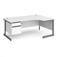 Dams International Right Hand Ergonomic Desk with White MFC Top and Graphite Frame Cantilever Legs and 2 Lockable Drawer Pedestal Contract 25 1800 x 1200 x 725mm