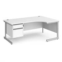 Dams International Right Hand Ergonomic Desk with White MFC Top and Silver Frame Cantilever Legs and 2 Lockable Drawer Pedestal Contract 25 1800 x 1200 x 725mm