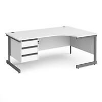 Dams International Right Hand Ergonomic Desk with White MFC Top and Graphite Frame Cantilever Legs and 3 Lockable Drawer Pedestal CC18ER3-G-WH 1800 x 1200 x 725mm