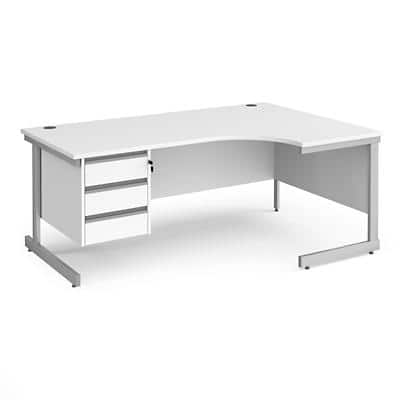 Dams International Right Hand Ergonomic Desk with White MFC Top and Silver Frame Cantilever Legs and 3 Lockable Drawer Pedestal Contract 25 1800 x 1200 x 725mm