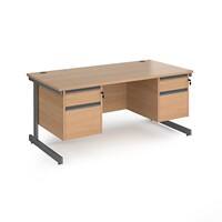 Dams International Straight Desk with Beech Coloured MFC Top and Graphite Frame Cantilever Legs and 2 x 2 Lockable Drawer Pedestals Contract 25 1600 x 800 x 725mm
