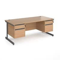 Dams International Straight Desk with Beech Coloured MFC Top and Graphite Frame Cantilever Legs and 2 x 2 Lockable Drawer Pedestals Contract 25 1800 x 800 x 725mm