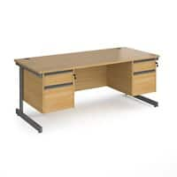 Dams International Straight Desk with Oak Coloured MFC Top and Graphite Frame Cantilever Legs and 2 x 2 Lockable Drawer Pedestals Contract 25 1800 x 800 x 725mm