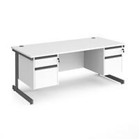 Dams International Straight Desk with White MFC Top and Graphite Frame Cantilever Legs and 2 x 2 Lockable Drawer Pedestals Contract 25 1800 x 800 x 725mm