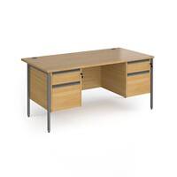 Dams International Straight Desk with Oak Coloured MFC Top and Graphite H-Frame Legs and 2 x 2 Lockable Drawer Pedestals Contract 25 1600 x 800 x 725mm