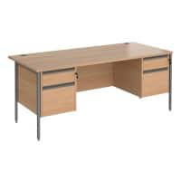Dams International Contract 25 Straight Desk Rectangular with Beech Coloured MFC Top and Graphite H-Frame Legs and 2 x 2 Lockable Drawer Pedestals 1,800 x 800 x 725 mm