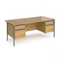 Dams International Straight Desk with Oak Coloured MFC Top and Graphite H-Frame Legs and 2 x 2 Lockable Drawer Pedestals Contract 25 1800 x 800 x 725mm