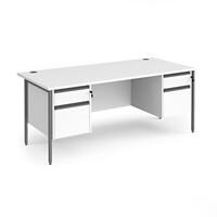 Dams International Straight Desk with White MFC Top and Graphite H-Frame Legs and 2 x 2 Lockable Drawer Pedestals Contract 25 1800 x 800 x 725mm