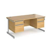 Dams International Straight Desk with Oak Coloured MFC Top and Silver Frame Cantilever Legs and 2 x 2 Lockable Drawer Pedestals Contract 25 1600 x 800 x 725mm