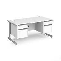 Dams International Straight Desk with White MFC Top and Silver Frame Cantilever Legs and 2 x 2 Lockable Drawer Pedestals Contract 25 1600 x 800 x 725mm