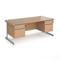 Dams International Straight Desk with Beech Coloured MFC Top and Silver Frame Cantilever Legs and 2 x 2 Lockable Drawer Pedestals Contract 25 1800 x 800 x 725mm