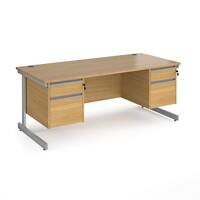 Dams International Straight Desk with Oak Coloured MFC Top and Silver Frame Cantilever Legs and 2 x 2 Lockable Drawer Pedestals Contract 25 1800 x 800 x 725mm