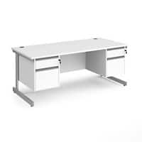 Dams International Straight Desk with White MFC Top and Silver Frame Cantilever Legs and 2 x 2 Lockable Drawer Pedestals Contract 25 1800 x 800 x 725mm